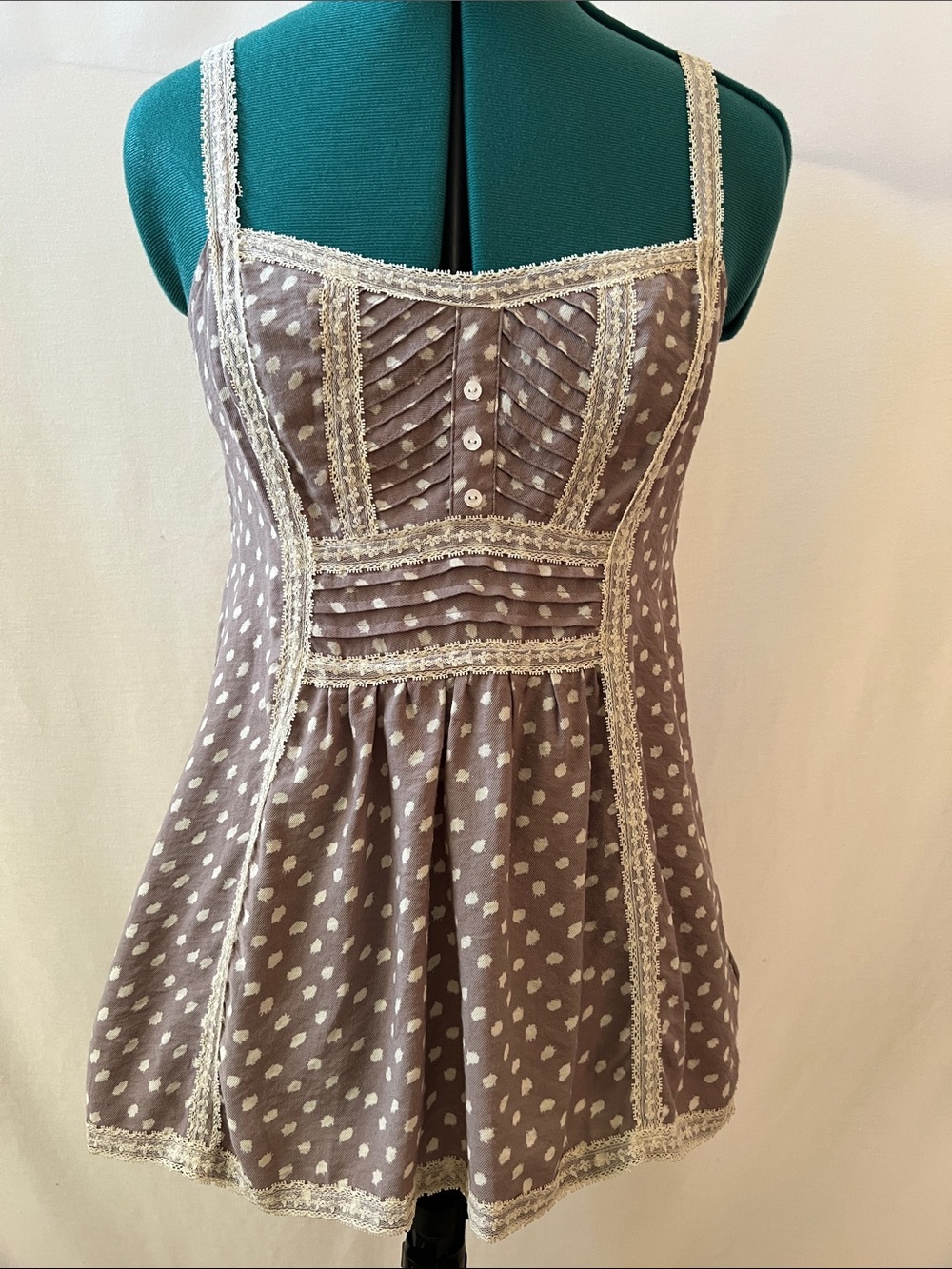 Forever 21 Taupe Polka Dot Lace-Trim Tank